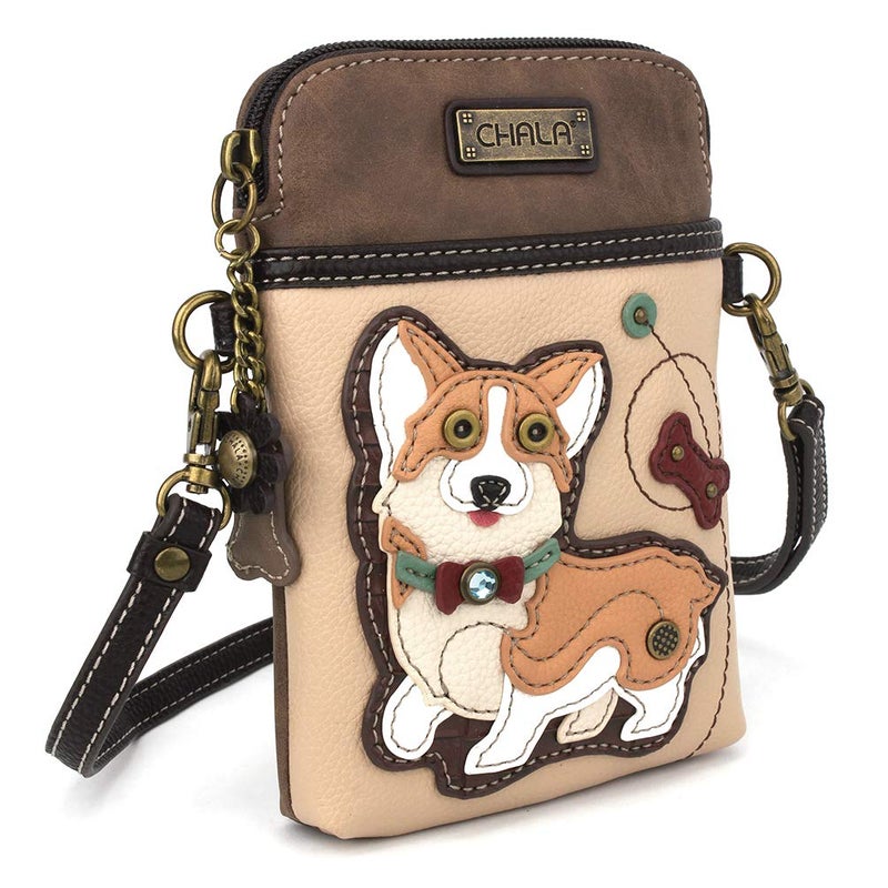 CHALA Dog Collection Cell Phone Crossbody Purse-Women PU Leather/Canvas Multicolor Handbag with Adjustable Strap - Corgi - ivory - Image 2